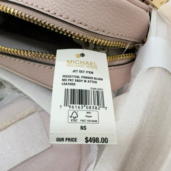 ❤️Michael Kors Sz M Crossbody Bag Jet Set Leather and Case AP Pro Pink Gold New - Picture 8 of 9